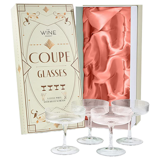 Set Of 4 Ripple Ribbed Champagne Coupe Glasses By Prosecco Mimosa Sherbet Sparkling