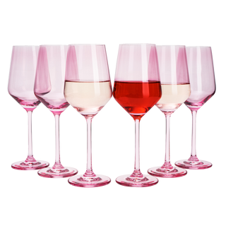 Set Of 6 Pink Colored Wine Glasses 12 Oz Hand Blown Italian Style Crystal Bordeaux Wine Glasses Prem
