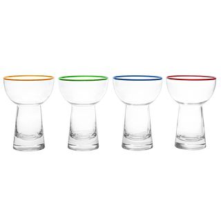 Large 15OZ Stemless Margarita Glasses With Colored Party Rims Set Of 4 By Fun Colorf