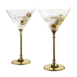 Yellow Gold Diamond Studded Martini Glasses Premium Barware Gift