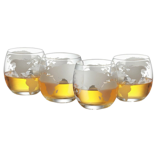 Etched World Globe Glasses Premium Barware Gift Elegant Drinkware Collection