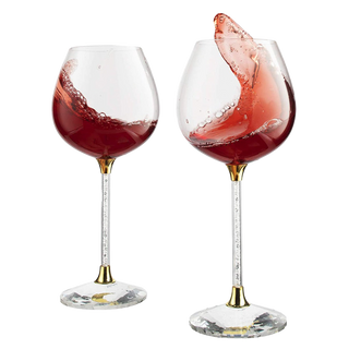 Crystal Wine Glasses Diamond Filled Stem White And Red Wine With Laser Cut Diamond Base Large 18 Oun