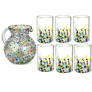 Hand Blown Mexican Drinking Glasses And Pitcher Premium Barware Gift