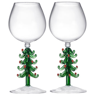 Crystal Green Christmas Tree Wine Glasses Set Of 2 10OZ Goblets For Holiday Parties And New Years