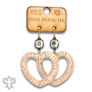Raffia and bead heart earring, Austrian crystal