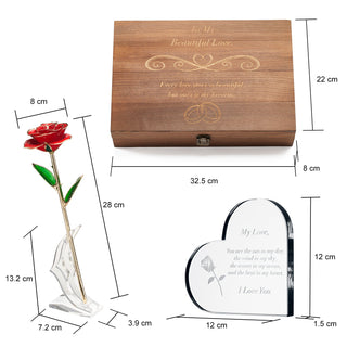 Anniversary Birthday Everyday 24k Gold Rose Love Box For Wife Her Women Engraved Wooden Set