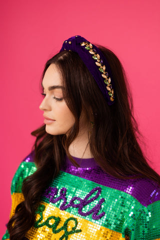 Mardi Gras Velvet Rhinestone Headband