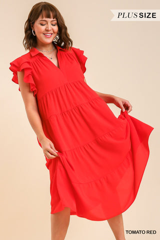 Tomato Red Tiered Dress