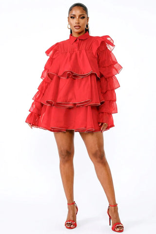 Zip Into Ruffles Mini Dress - Red