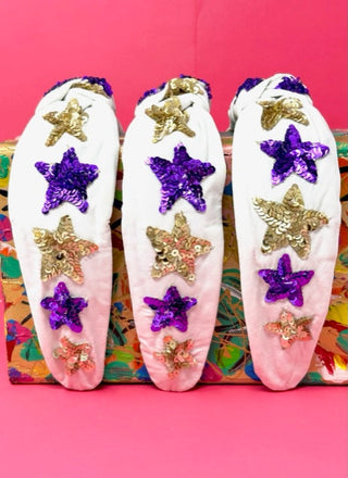 Headband Knot - Sequin Star - Purple and Gold