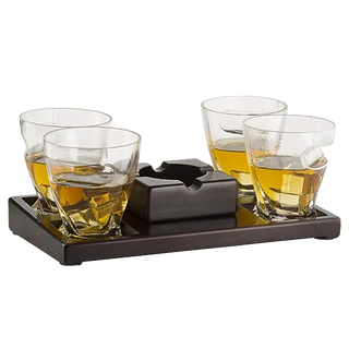 Cigar Glasses Tray Ash Tray 4 Whiskey Cigar Glasses Slot To Hold Cigar Whiskey Glass