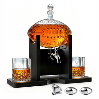 Football Decanter With 2 Whiskey Wine Glasses For Office Home Or Party Gift For Husband Fathers Day