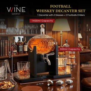 Football Decanter With 2 Whiskey Wine Glasses For Office Home Or Party Gift For Husband Fathers Day