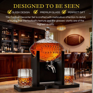 Football Decanter With 2 Whiskey Wine Glasses For Office Home Or Party Gift For Husband Fathers Day