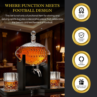 Football Decanter With 2 Whiskey Wine Glasses For Office Home Or Party Gift For Husband Fathers Day