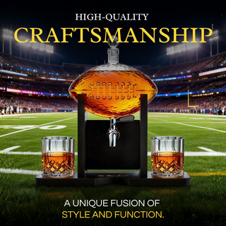 Football Decanter With 2 Whiskey Wine Glasses For Office Home Or Party Gift For Husband Fathers Day