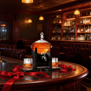 Football Decanter With 2 Whiskey Wine Glasses For Office Home Or Party Gift For Husband Fathers Day