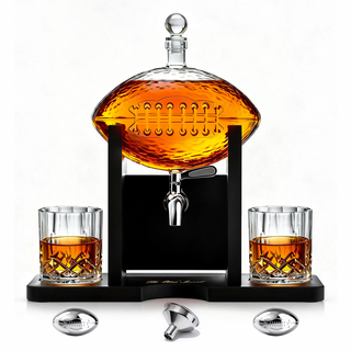 Football Decanter With 2 Whiskey Wine Glasses For Office Home Or Party Gift For Husband Fathers Day