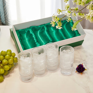 Vintage Art Deco Crystal Highball Ribbed Glass Set Of 4 Ripple 14OZ Classic Crystal Cocktail Glasses