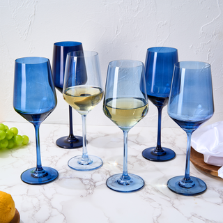 Winter Blue Colored Crystal Wine Glass Set Of 6 Shades Of Blue Large 12 Oz Glasses Unique Italian St