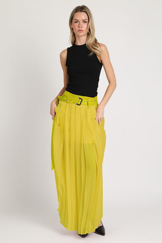 Chartreuse Statement Pleated Skirt