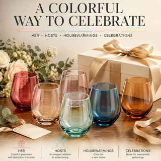 Colored Stemless Crystal Wine Glass Set Of 6 Gift For Her Him Wife Friend Large 16 Oz Glasses Unique