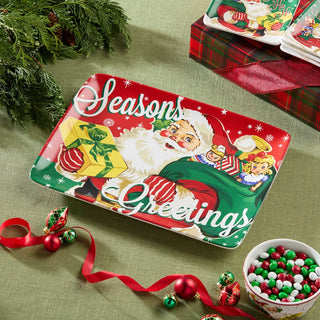 Santa's Retro Christmas Rectangular Platter 16in X 12in