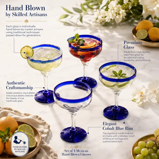 Mexican Hand Blown Margarita Glasses Premium Barware Gift Elegant Drinkware Collection