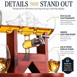 Whiskey Decanter Ship Set Premium Barware Gift Elegant Drinkware Collection