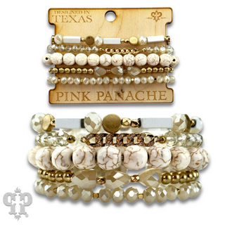 White stone, crystal and gold bead bracelet - LC