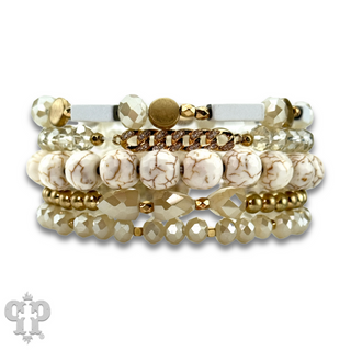 White stone, crystal and gold bead bracelet - LC