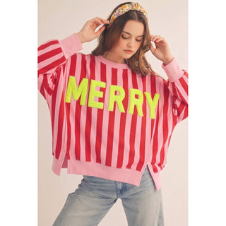 Oversized Striped Sweatshirt Featuring Bold Neon Top