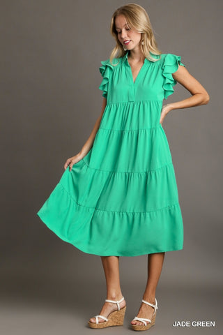 Jade Green Tiered Midi Dress