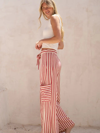 Cozy Chic Terry Stripe Pants - Red