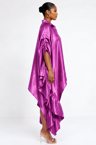 Polished Satin Ruffle Shirt - Eggplant