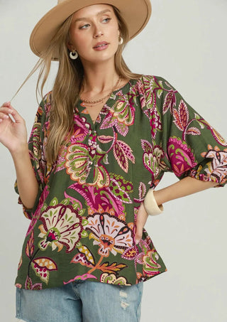 Abstract Garden Mandarin Top - Boutique Bella Bella