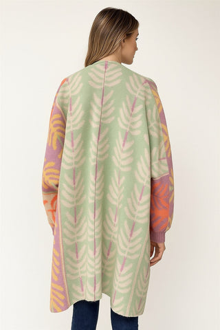 Abstract Leaf Pattern Jacquard Knit Open Cardigan - Boutique Bella BellaCardigan