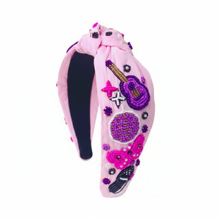 Headband Knot - Swiftie - Pink - Guitar, Disco Ball and Microphones