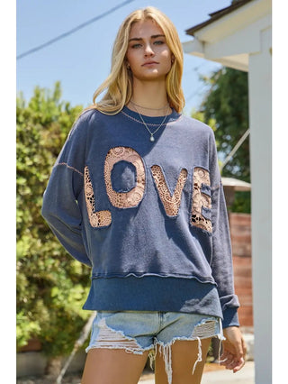 Acid Washed Laced "LOVE" Sweatshirt - Boutique Bella BellaSweater Top