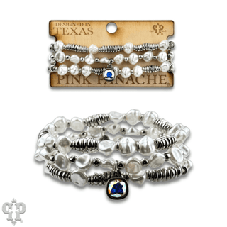 Acrylic pearl bead bracelet stack with Austrian crystal charm - Boutique Bella BellaBracelets