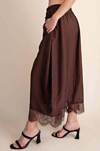 Brown Cropped Lace Trim Balloon Pant
