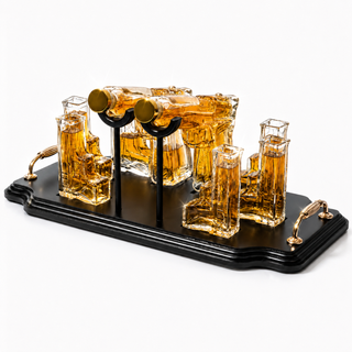 Pistol 2 Whiskey Decanters 300ML With 6 3OZ Pistol Shot Glasses And Tray With Handles By The Wine Sa
