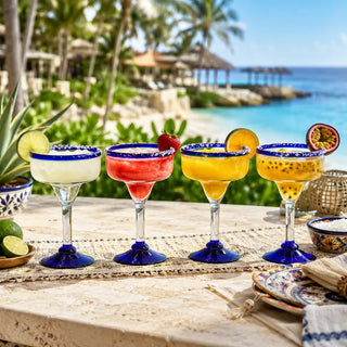 Mexican Hand Blown Margarita Glasses Premium Barware Gift Elegant Drinkware Collection