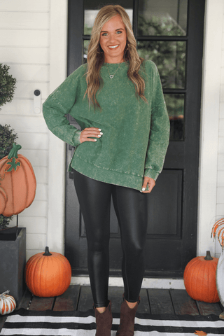 Alexis Corded Vintage Pullover - Olive - Boutique Bella BellaSweatshirt
