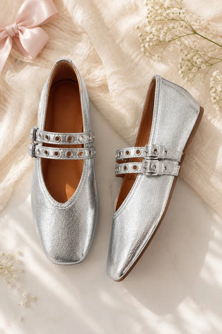 All Eyes on Me Mary Jane Flat - Silver - Boutique Bella BellaShoes