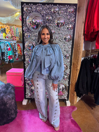 All Tied Up Denim Cape Top - Boutique Bella BellaTop