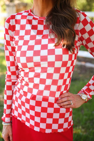 Alyssa Mesh Top - Red Checkerboard - Boutique Bella BellaMesh Top