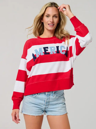 "America" Rugby Stripe Sweatshirt - Boutique Bella BellaSweatshirt