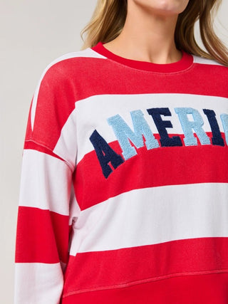 "America" Rugby Stripe Sweatshirt - Boutique Bella BellaSweatshirt