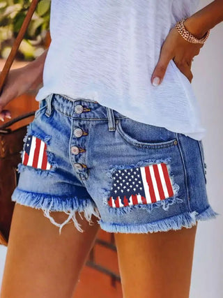 American Flag Patch Denim Shorts - Boutique Bella BellaShorts